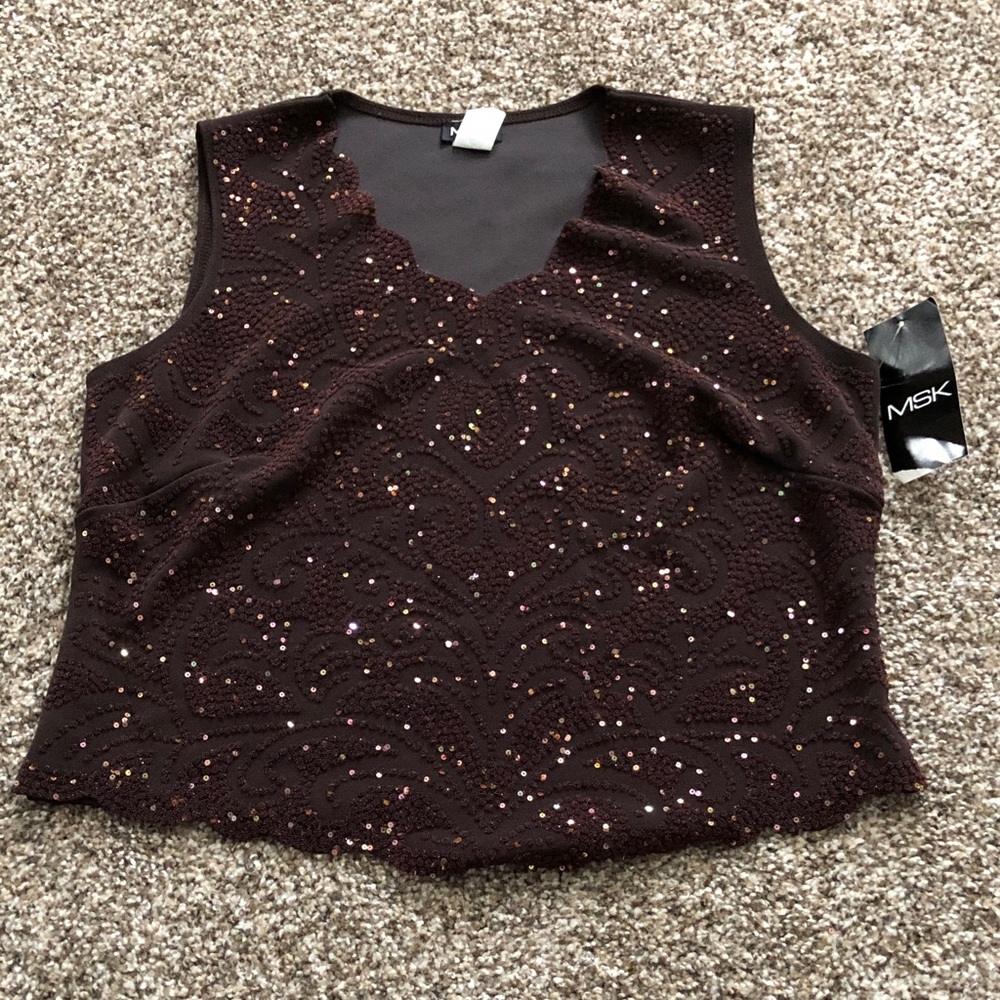 MSK Women's Dark Brown Sequin Top